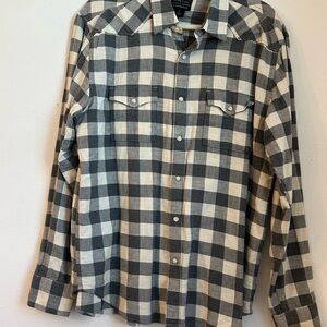 Men's Lucky Brand Gray & White Checkered Shirt with Pearl Snap Buttons